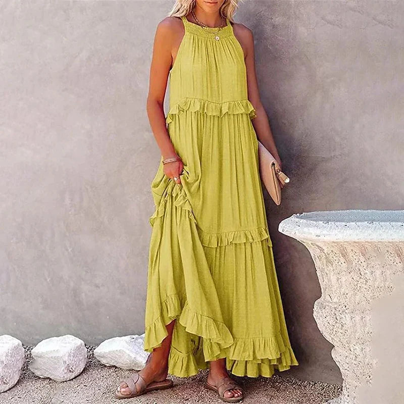 MOREAU LYON | ROBE MAXI À VOLANTS POUR FEMMES