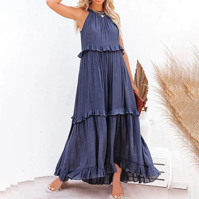 MOREAU LYON | ROBE MAXI À VOLANTS POUR FEMMES