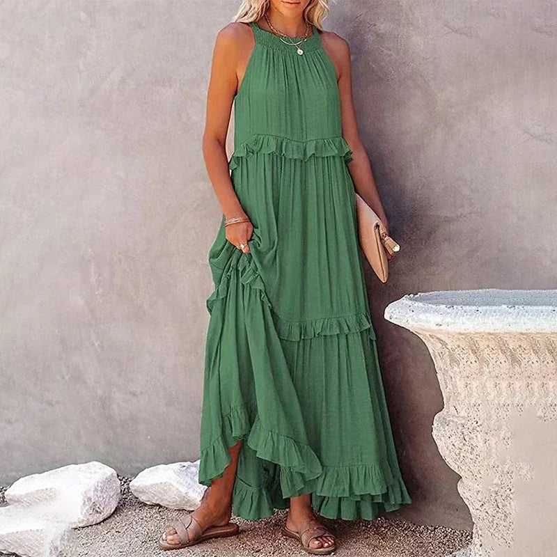 MOREAU LYON | ROBE MAXI À VOLANTS POUR FEMMES