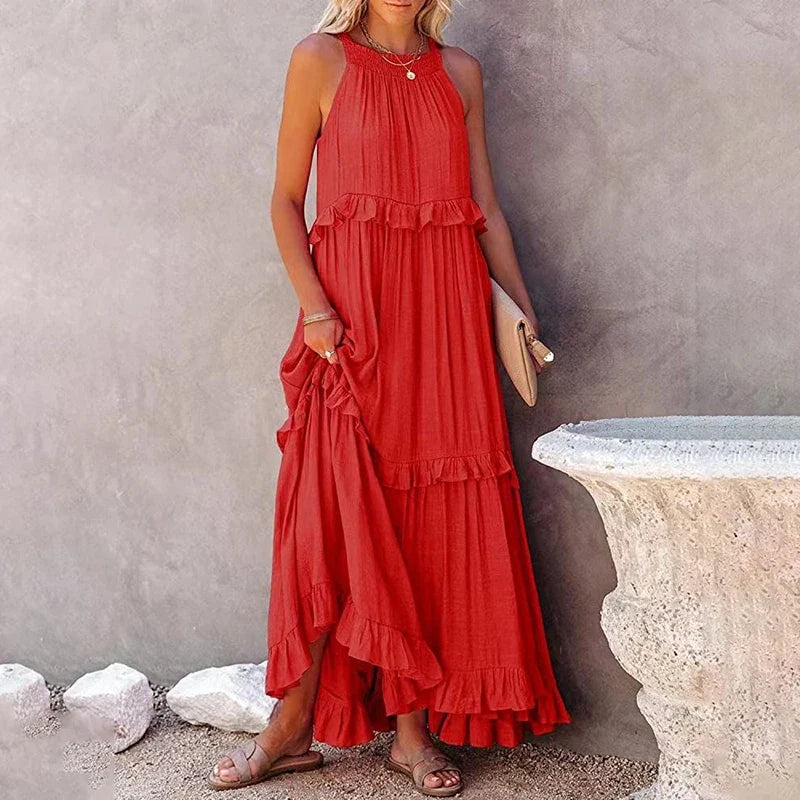 MOREAU LYON | ROBE MAXI À VOLANTS POUR FEMMES