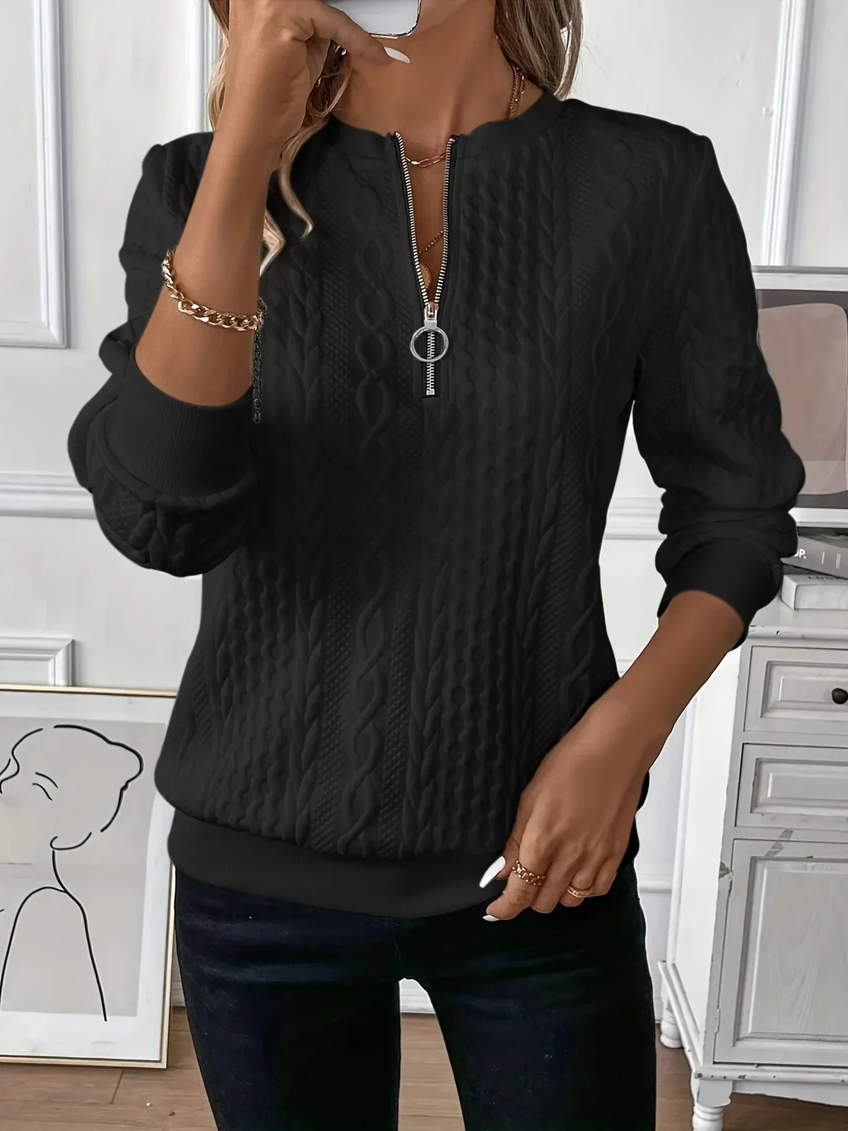 VIDAL BORDEAUX | SWEAT ZIPPÉ TEXTURÉ POUR FEMMES