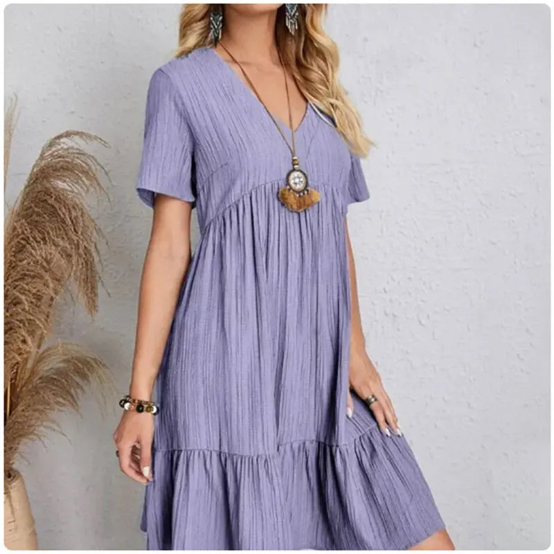 VIDAL BORDEAUX | ROBE D'ÉTÉ CHIC À MANCHES COURTES POUR FEMME