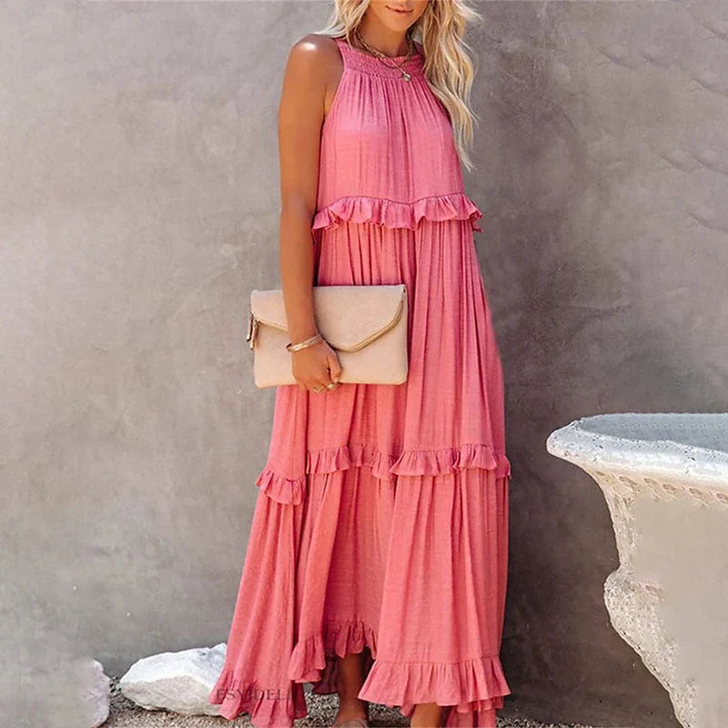 MOREAU LYON | ROBE MAXI À VOLANTS POUR FEMMES