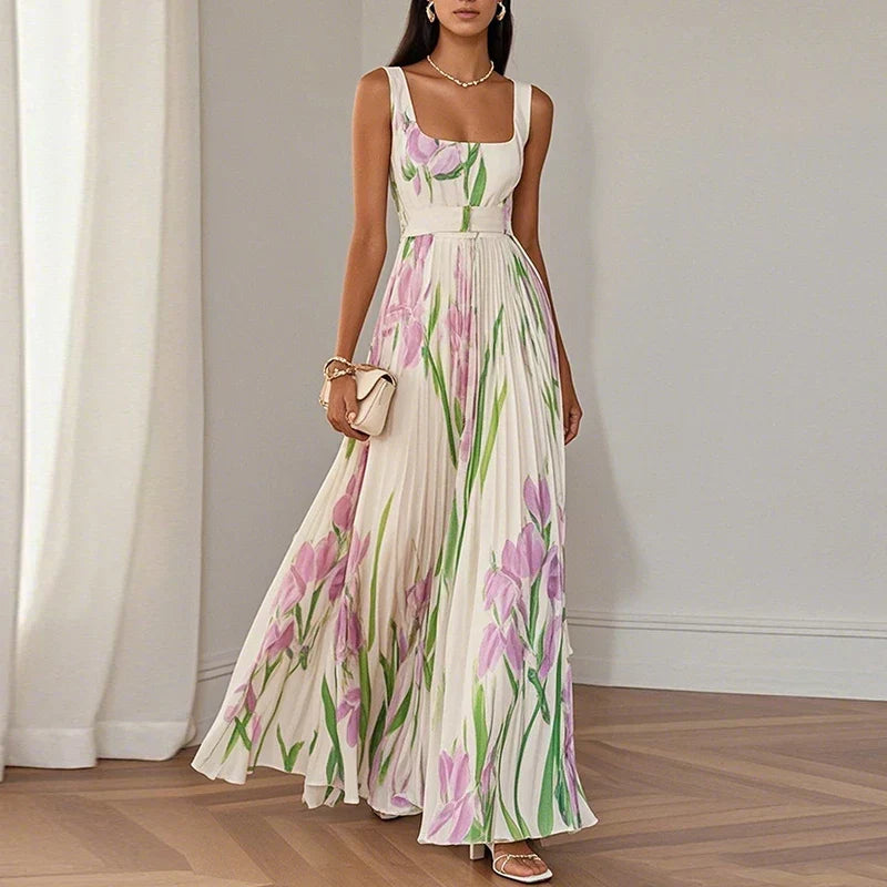 MOREAU LYON | ROBE MAXI PLISSÉE À IMPRIMÉ FLORALE ÉLÉGANT POUR FEMMES