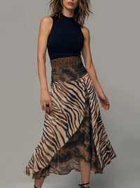 Robe Midi Sans Manches Imprimé Zèbre Vintage