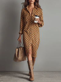 Robe Midi en Faux Suède à Pois