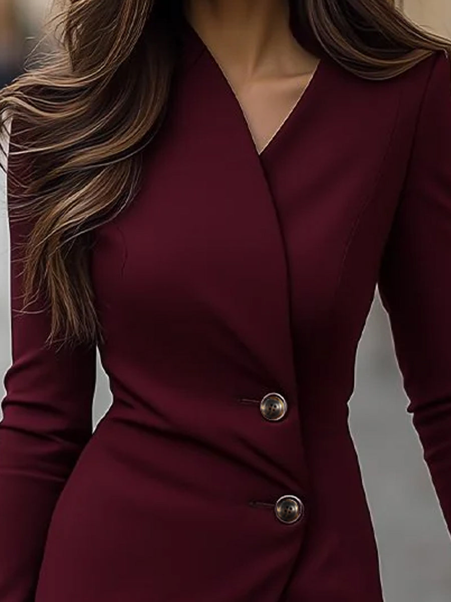 Robe Midi Boutonnée Style Wrap Bordeaux