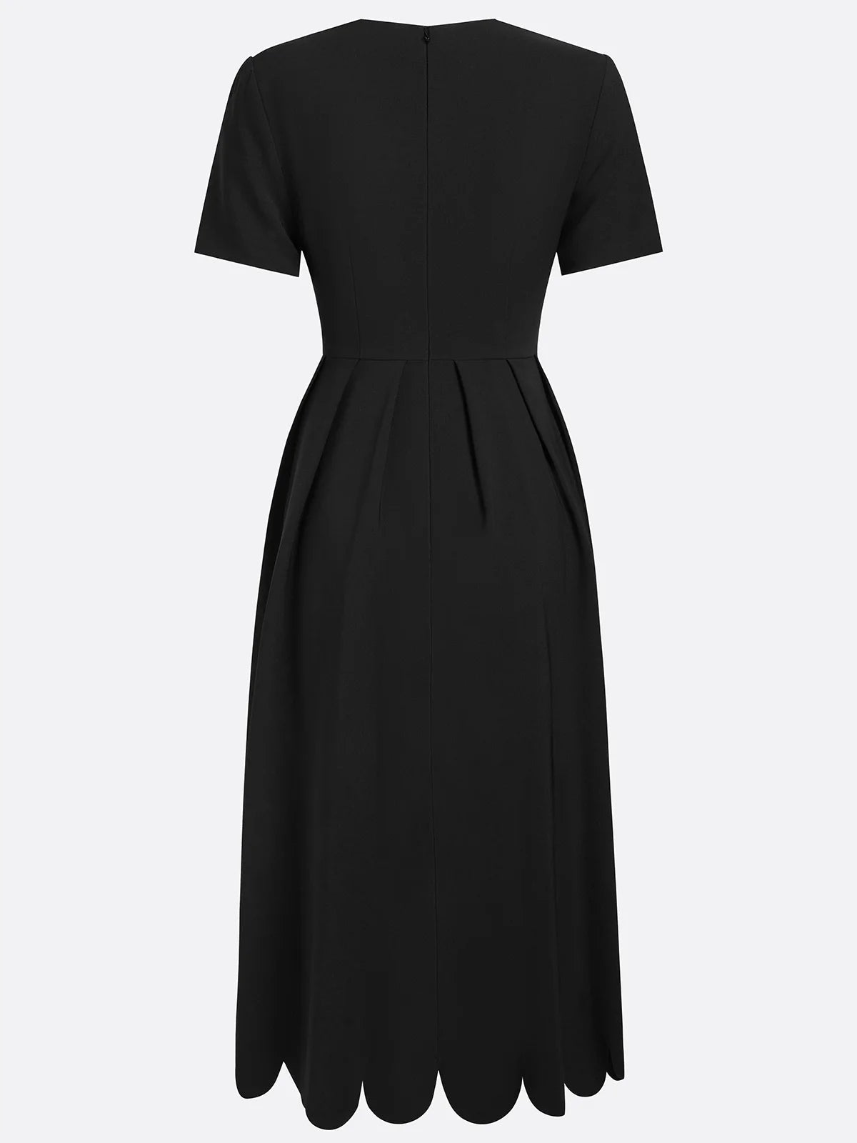 Robe Midi A-Ligne Noire Asymétrique Classique à Encolure Carrée à Manches Courtes