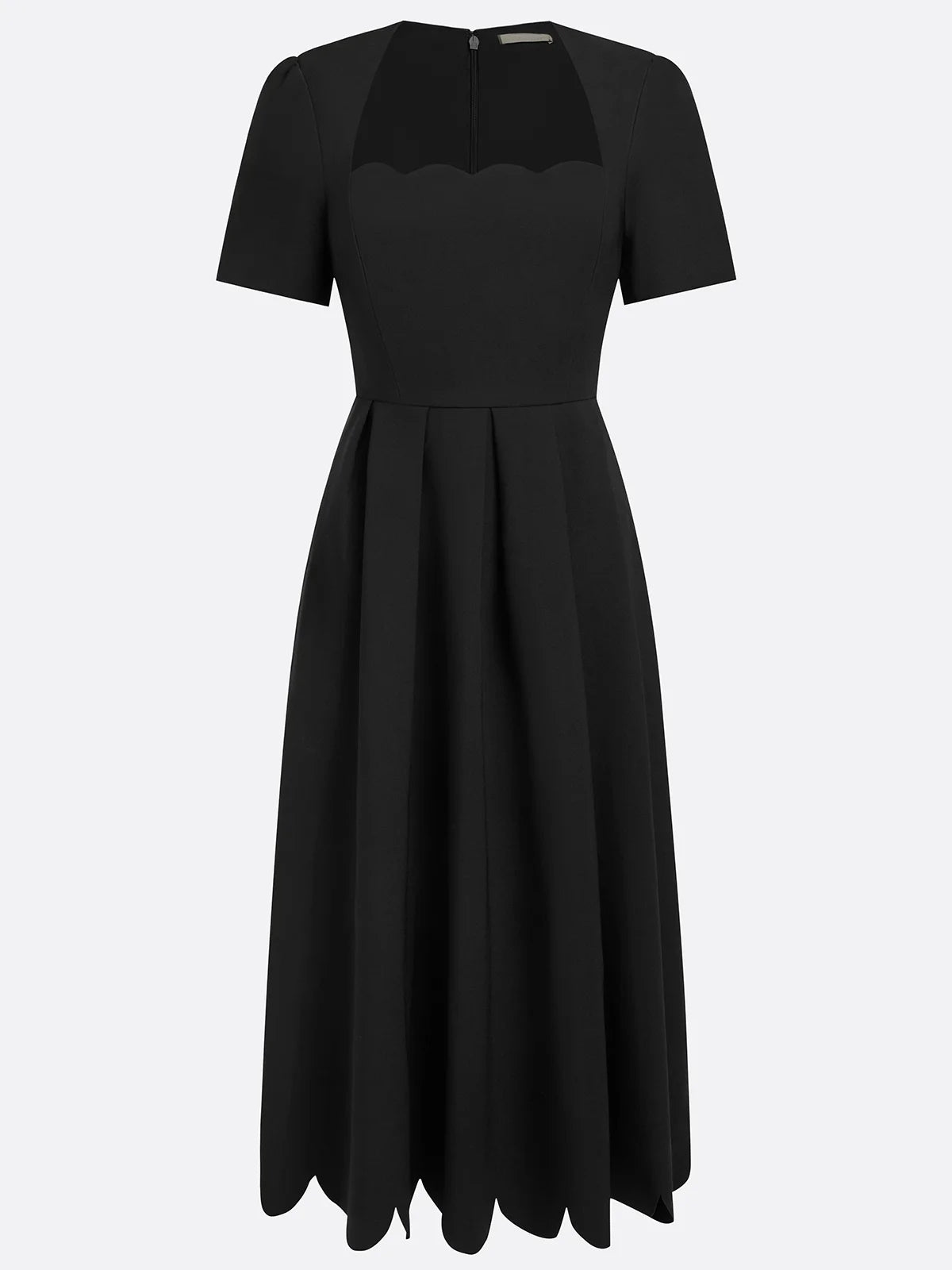 Robe Midi A-Ligne Noire Asymétrique Classique à Encolure Carrée à Manches Courtes
