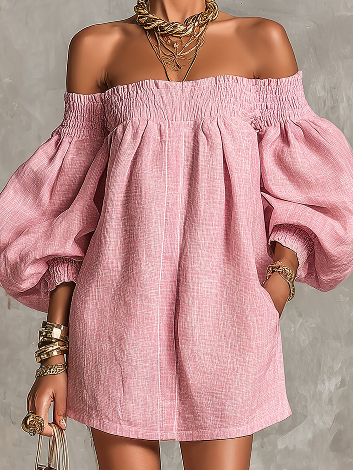 Whitney | Robe Mini à Manches Lanternes Décolletée