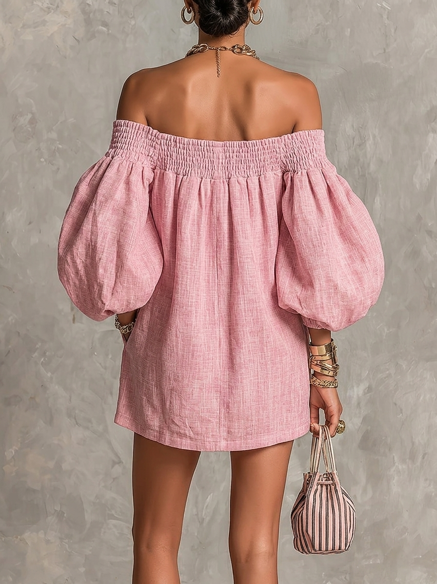 Whitney | Robe Mini à Manches Lanternes Décolletée