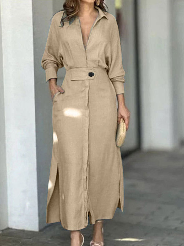 Robe Chemise Simple à Manches Longues Élégante