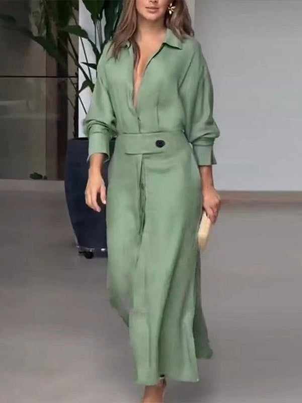 Robe Chemise Simple à Manches Longues Élégante