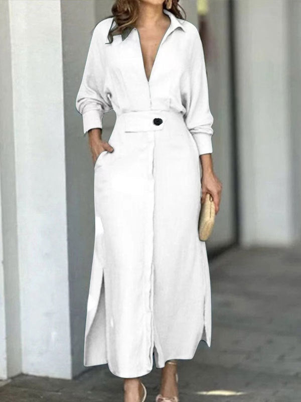Robe Chemise Simple à Manches Longues Élégante