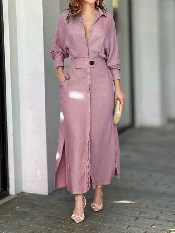 Robe Chemise Simple à Manches Longues Élégante
