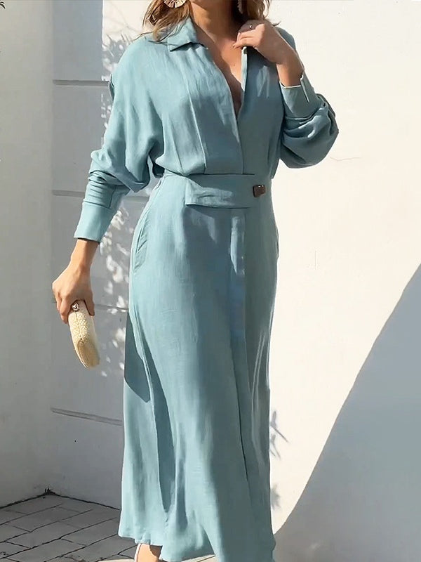 Robe Chemise Simple à Manches Longues Élégante