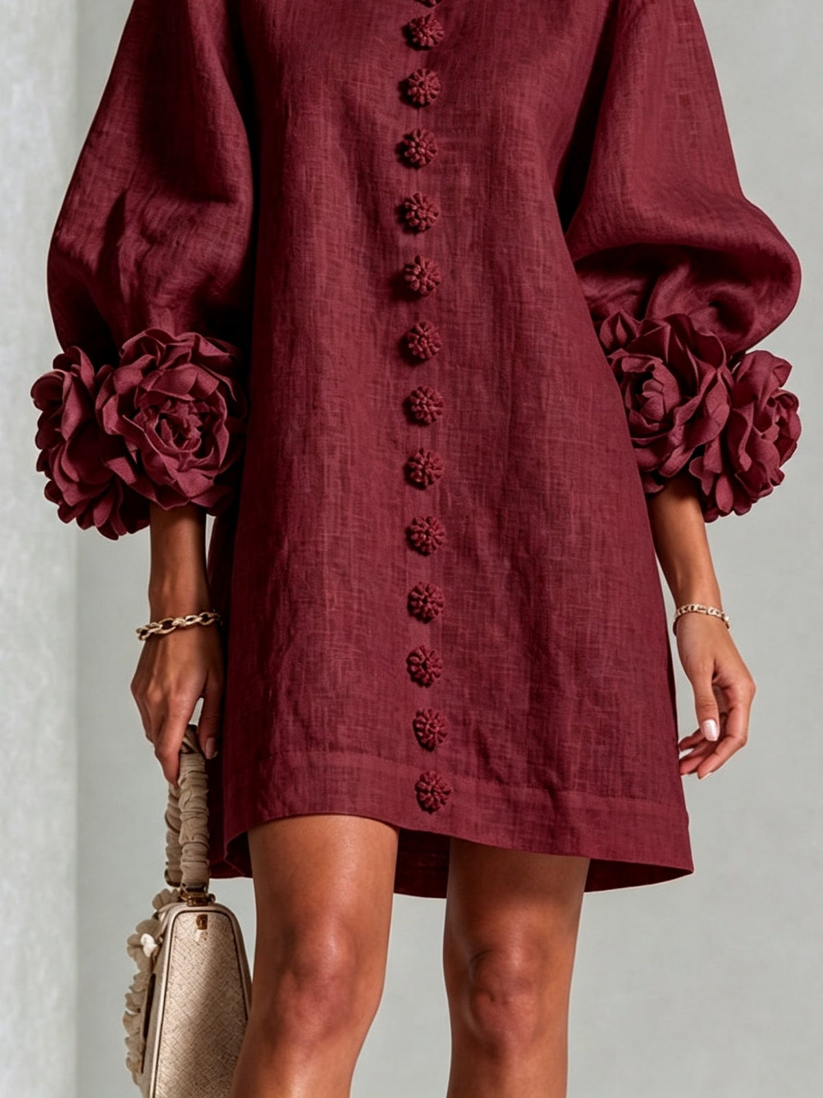 Camélia | Robe Mini à Manches en Rose
