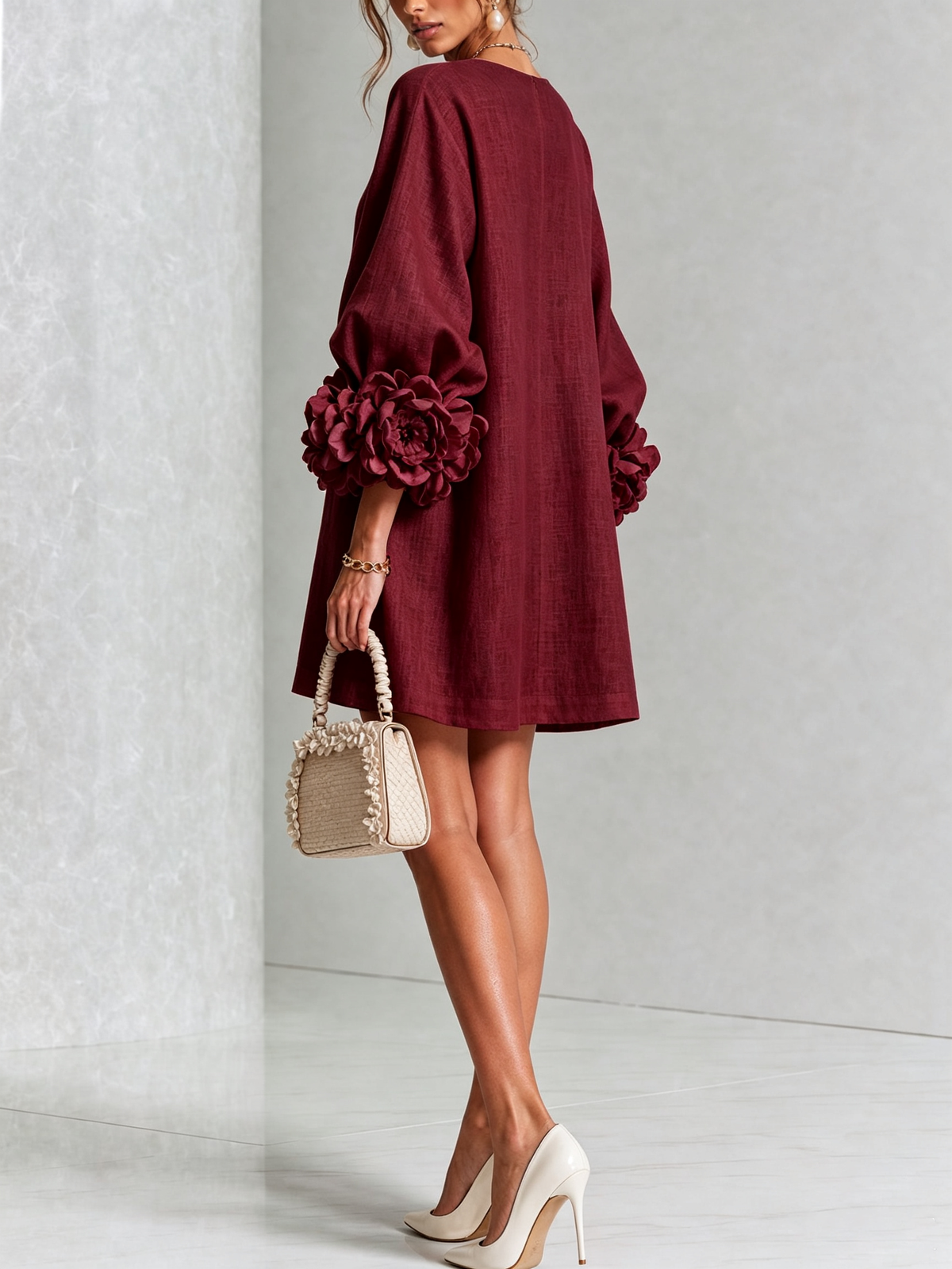 Camélia | Robe Mini à Manches en Rose