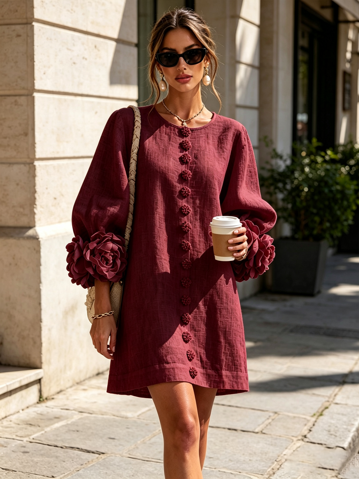 Camélia | Robe Mini à Manches en Rose