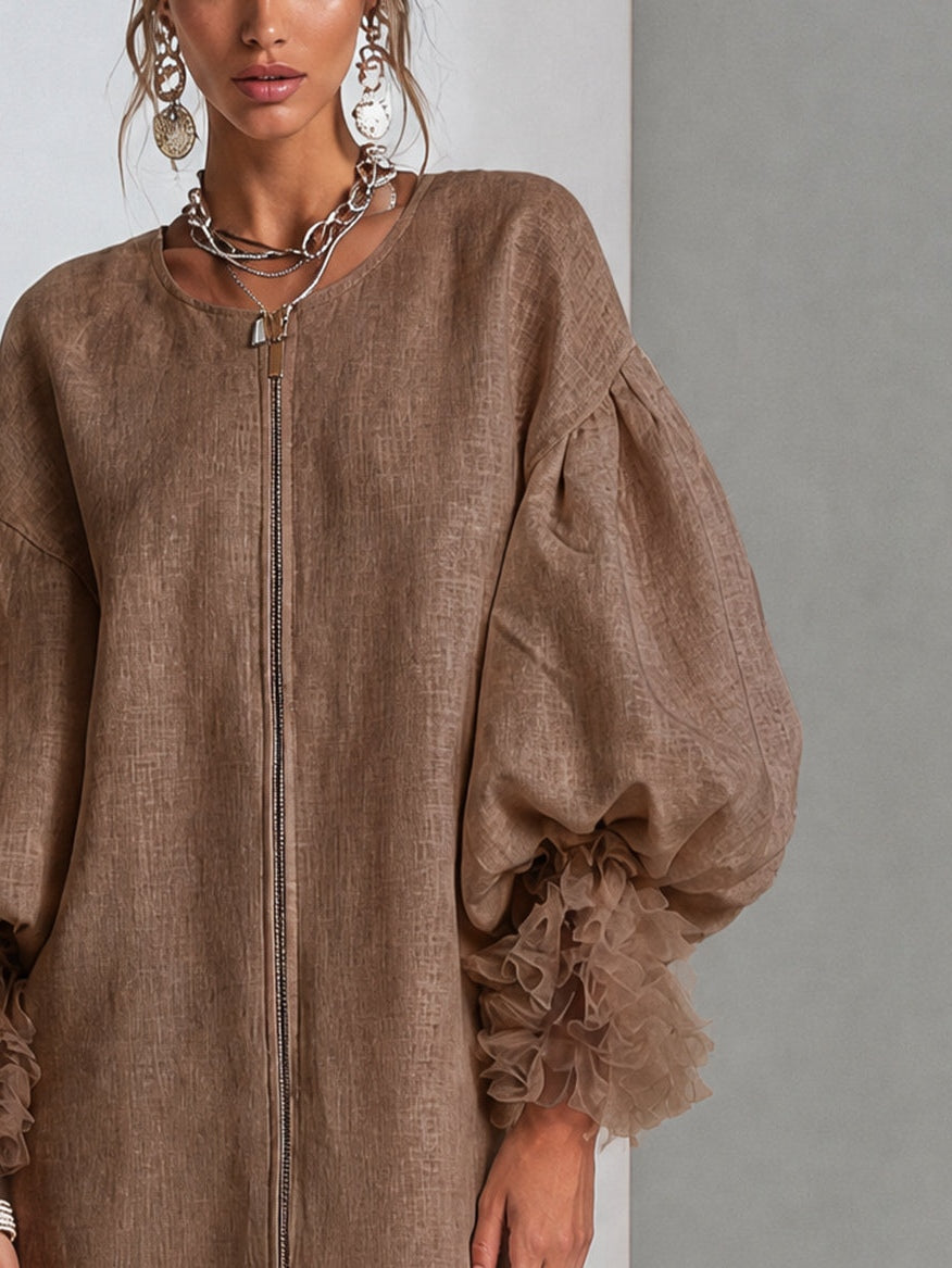 Flora | Robe Mini à Manches Bouffantes et Fermeture Éclair