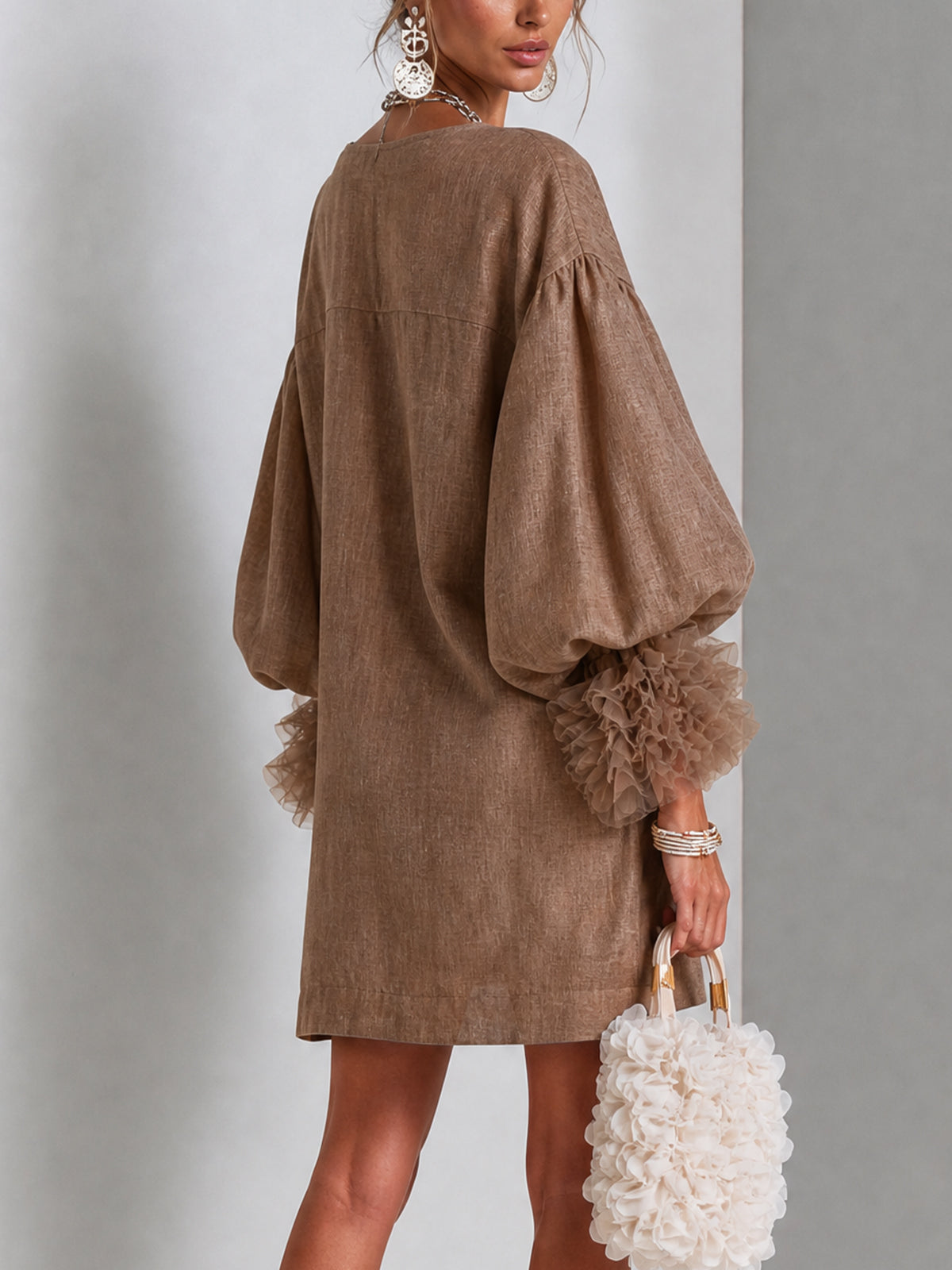 Flora | Robe Mini à Manches Bouffantes et Fermeture Éclair