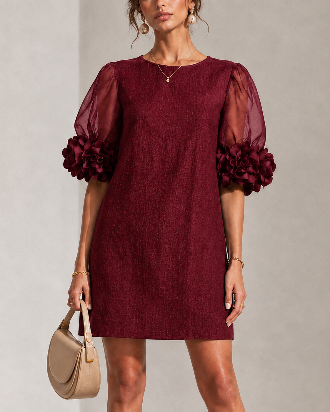 Willa | Robe Mini à Manches Bouffantes et Poignets Floraux