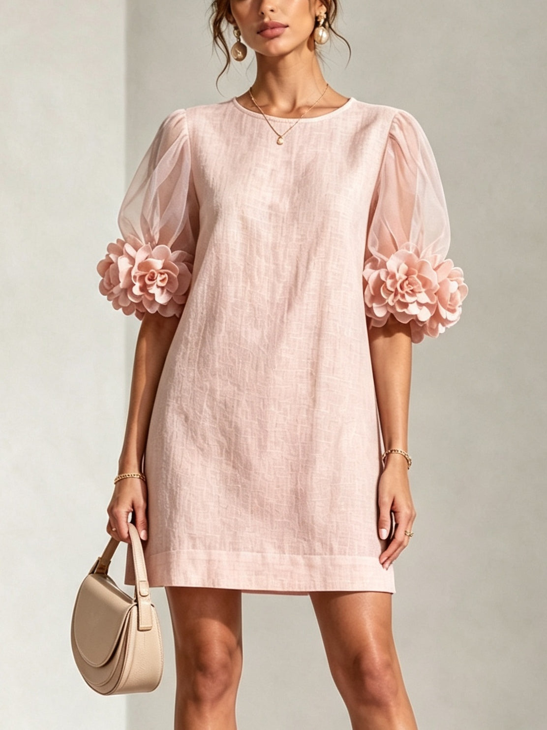 Yvette | Robe Mini à Manches Bouffantes et Poignets Floraux