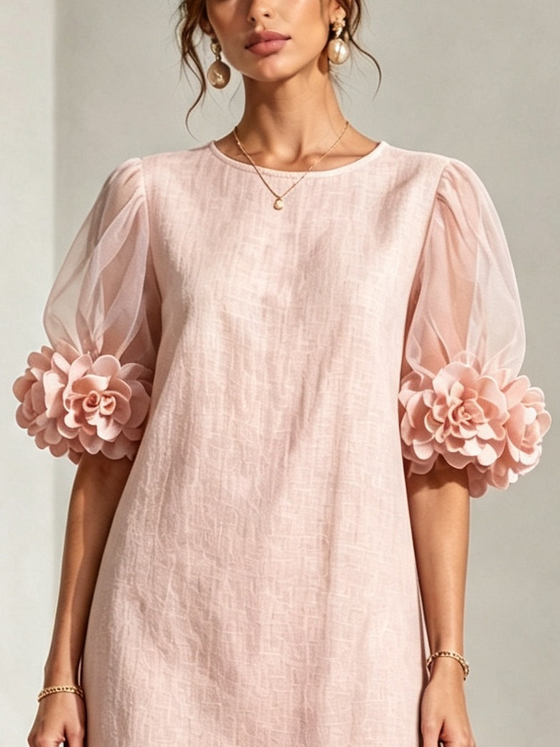 Yvette | Robe Mini à Manches Bouffantes et Poignets Floraux