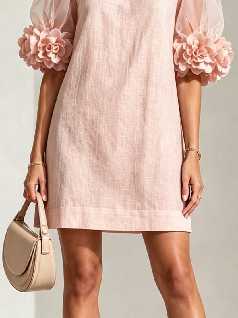 Yvette | Robe Mini à Manches Bouffantes et Poignets Floraux