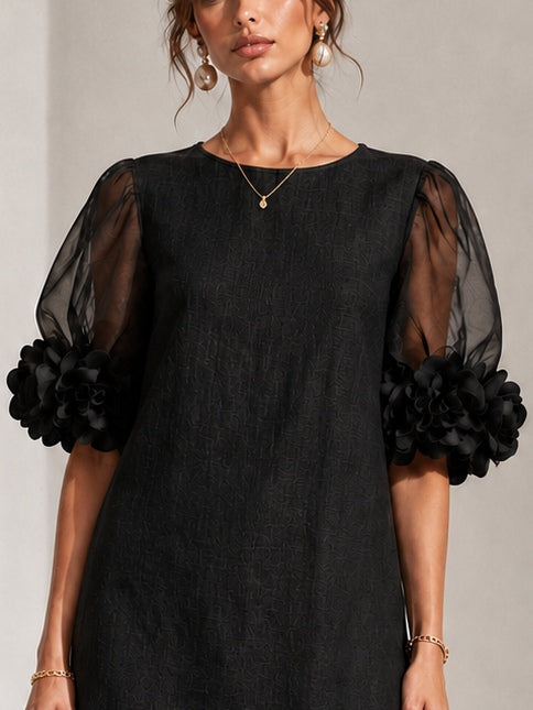 Sophie | Robe Mini à Manches Bouffantes et Poignets Fleuris