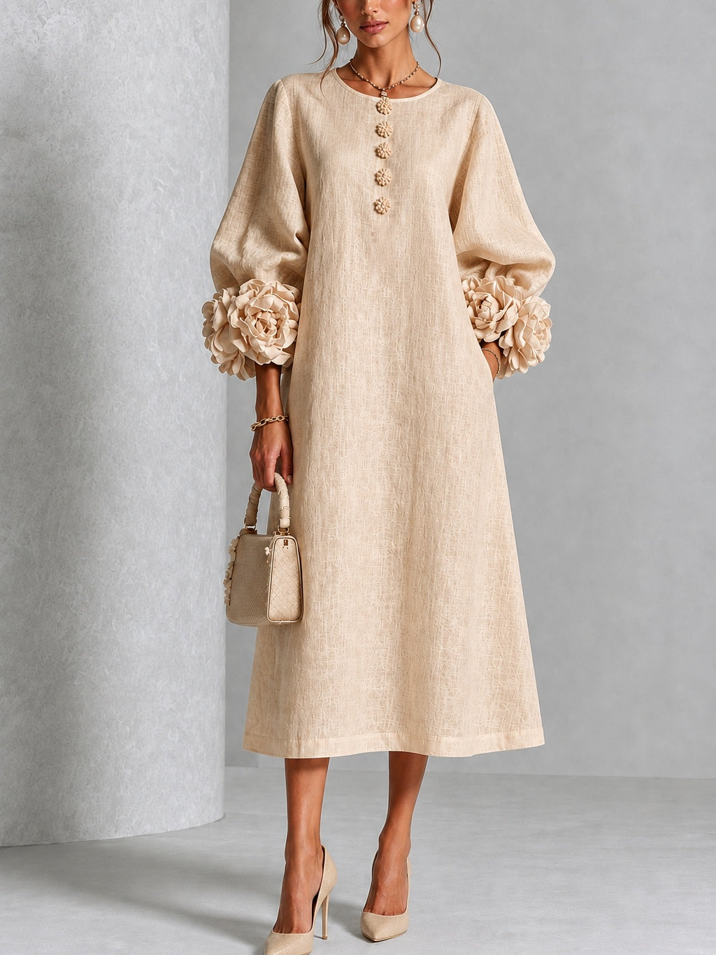 Adele | Robe Midi à Manches Florales