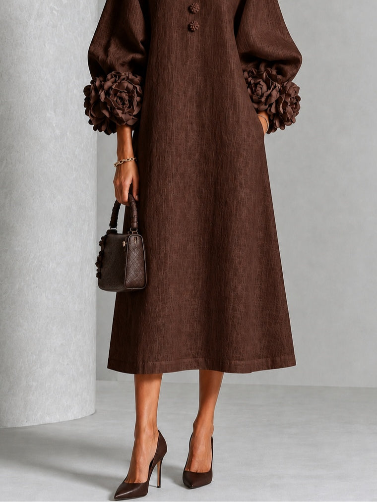 Anthea | Robe Midi à Manches Fleuries