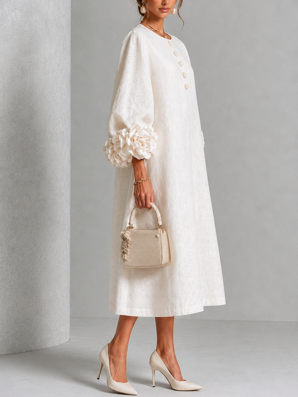 Magnolia | Robe Midi à Manches Florales