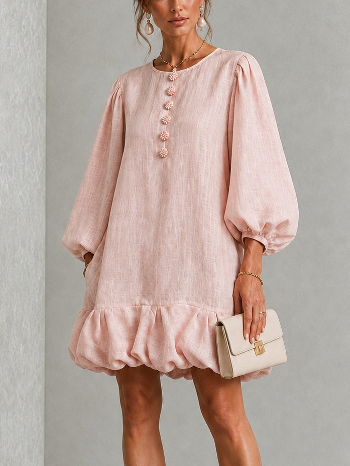 Verity | Robe Mini à Manches Bouffantes et Boutons Floraux