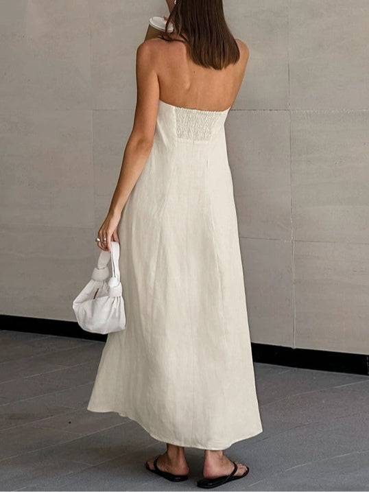 Robe Longue en Lin A-ligne Sans Bretelles