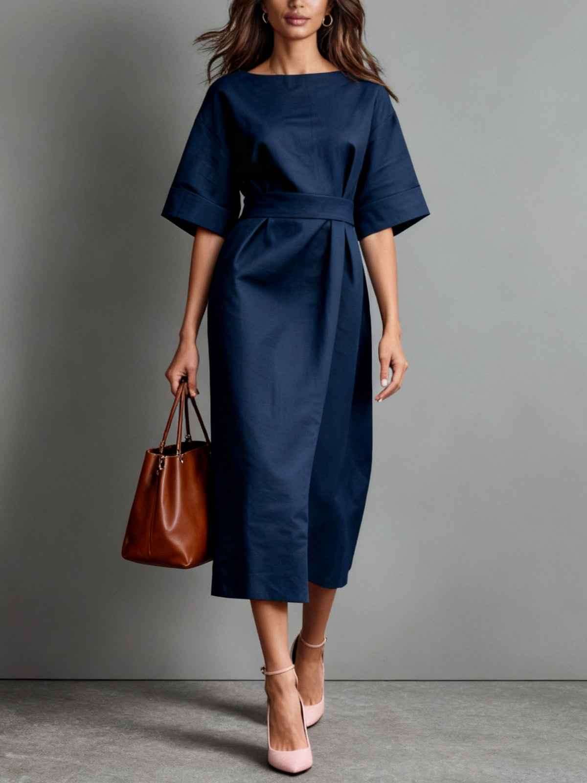 Robe en Lin à Col Bateau et Nœud