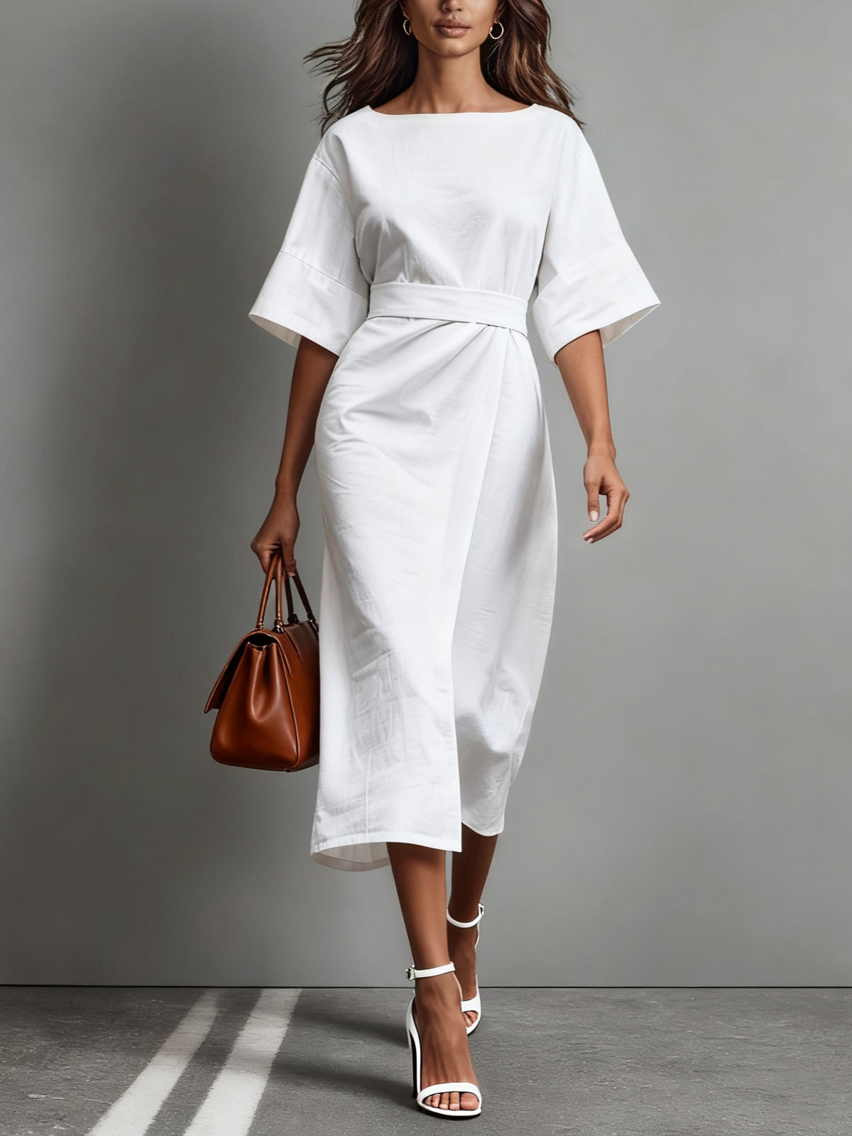Robe en Lin à Col Bateau et Nœud