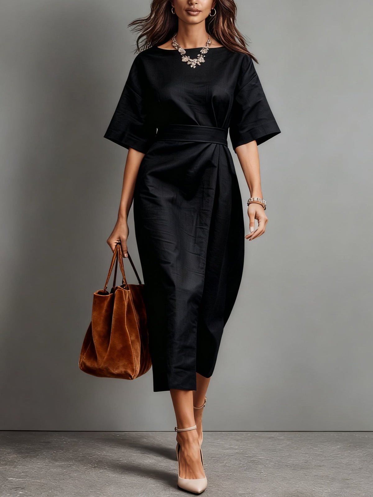 Robe en Lin à Col Bateau et Nœud