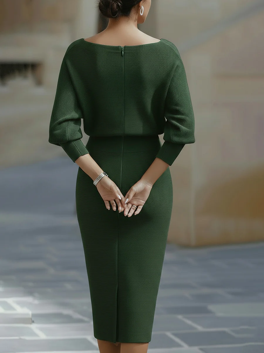 Robe Midi Drapée à Manches Chauve-Souris Blanche
