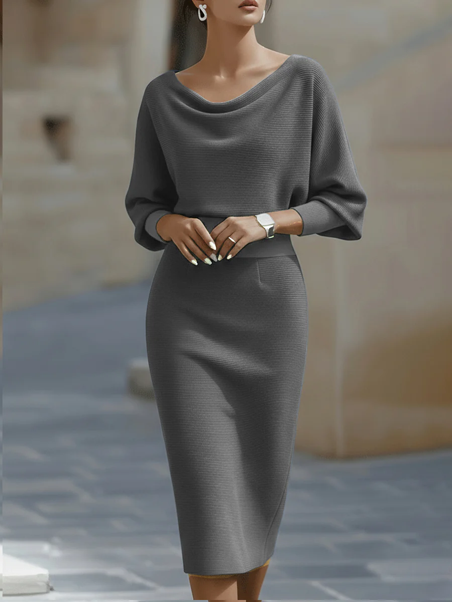 Robe Midi Drapée à Manches Chauve-Souris Blanche