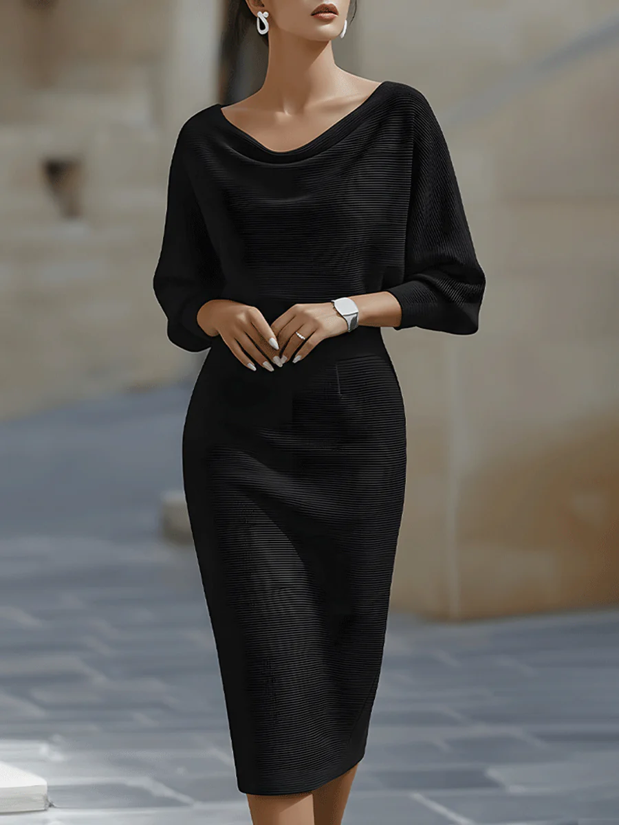 Robe Midi Drapée à Manches Chauve-Souris Blanche