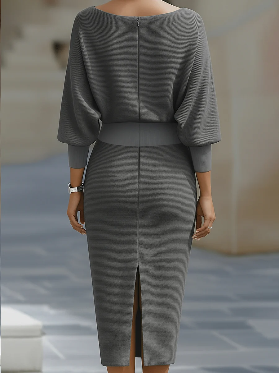 Robe Midi Drapée à Manches Chauve-Souris Blanche
