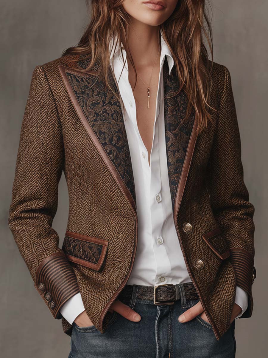 Doris | Blazer à Revers en Herringbone Paisley