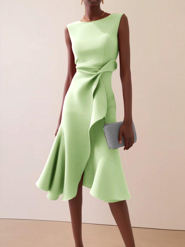 Robe Midi Élegante Sans Manches Rouge avec Torsion à la Taille pour le Jour et la Nuit