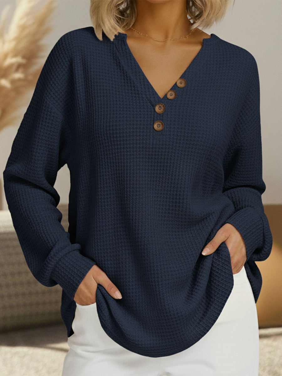 Suzanne | Haut Henley en Tricot Waffle Détendu