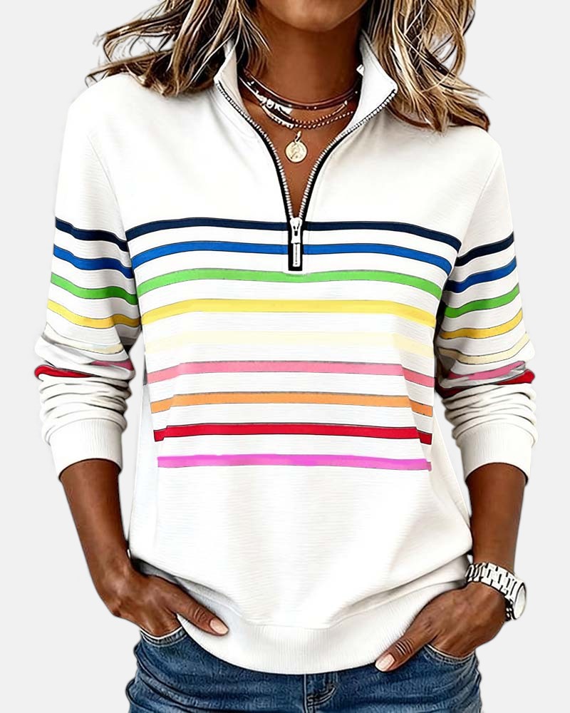 VIDAL BORDEAUX | PULL RAYÉ À FERMETURE ÉCLAIR POUR FEMMES