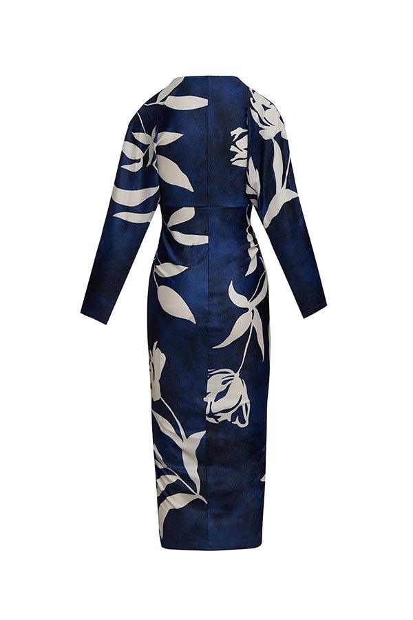 Robe Midi à Imprimé Unique avec Manches Dolman et Fente Froncée