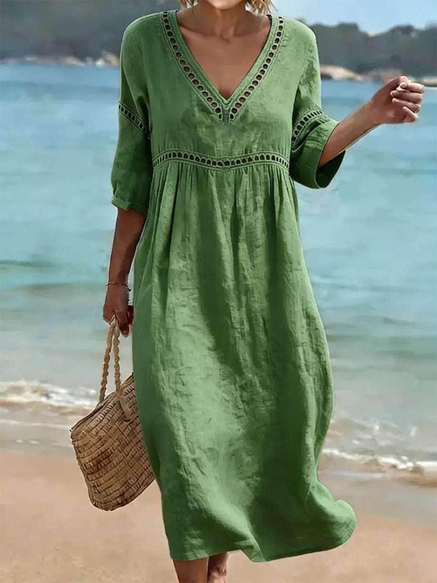 MOREAU LYON | CHIC ROBE MIDI À COL EN V POUR FEMMES