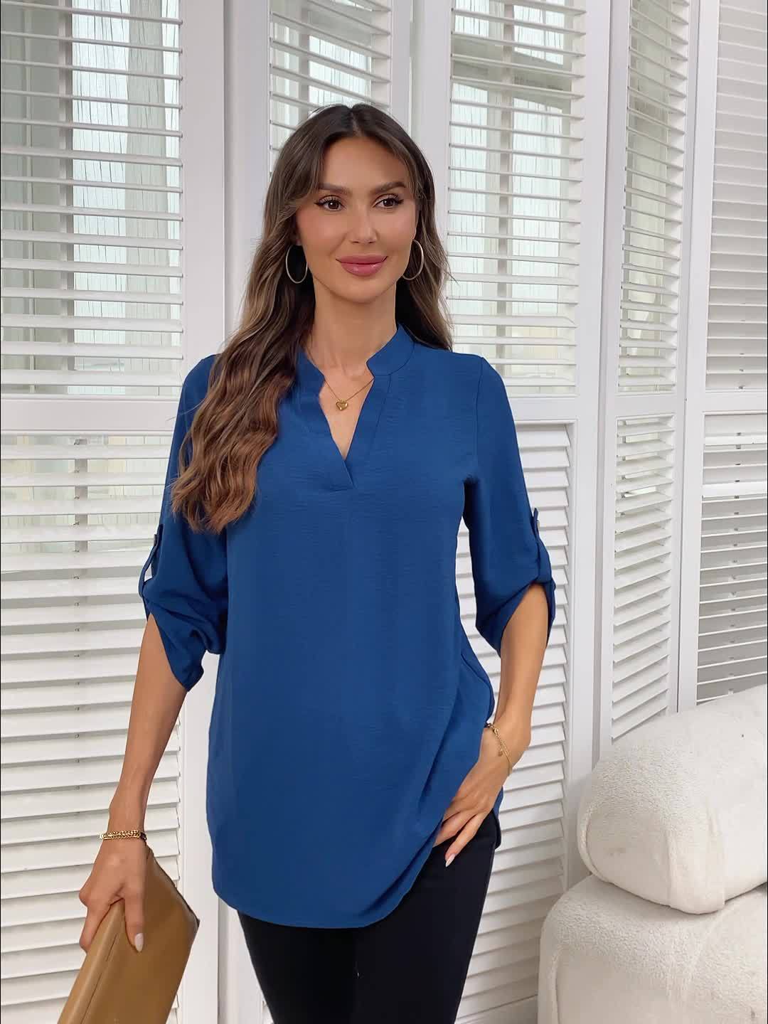 VIDAL BORDEAUX | BLOUSE CHIC QUOTIDIENNE COL V À MANCHES 3/4 POUR FEMME