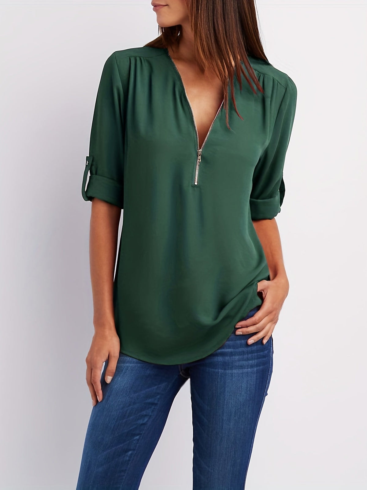 VIDAL BORDEAUX | BLOUSE À COL EN V ZIP POUR FEMMES